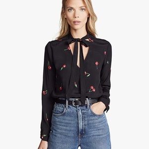 Rails Rhea Cerise Tie Neck Cherry Print Blouse Size M